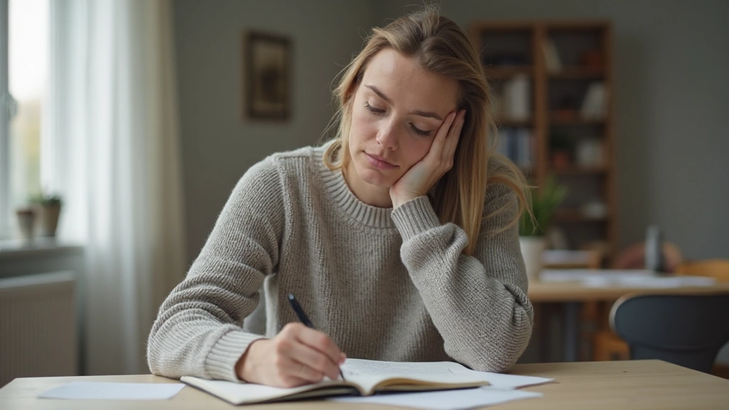 Person schreibt in Notizbuch mit strukturiertem Plan zur Gewohnheitsveränderung, helles Fenster im Hintergrund, konzentrierter Gesichtsausdruck