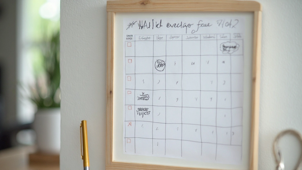 Kalender an der Wand mit angekreuzten Tagen und Gewohnheitstracker