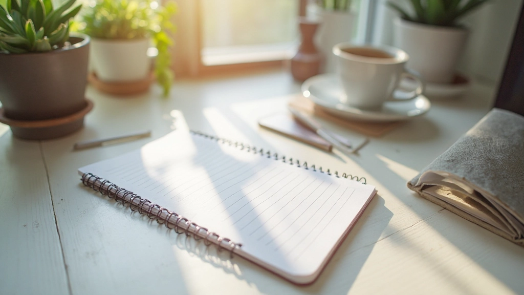 Moderner Arbeitsplatz mit Notizbuch und Gewohnheitstracker für tägliche Routinen